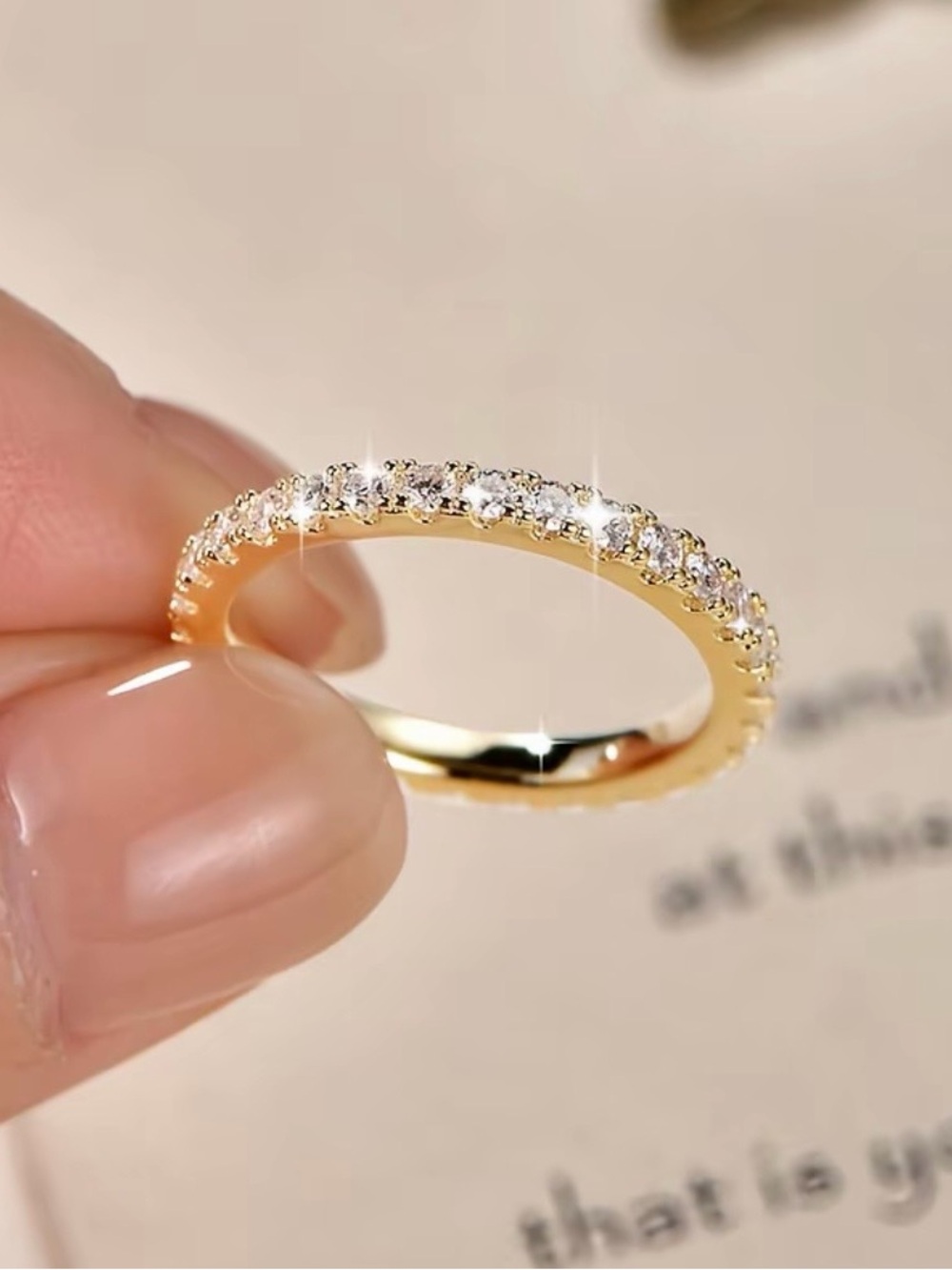 Elegant 14K Gold Pkated Moissanite Eternity Band - Women's Ring